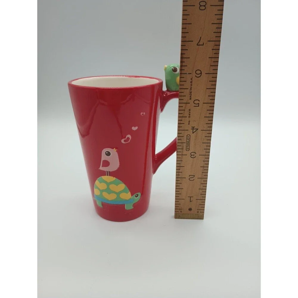Valentine’s 09 Turtle Bird Embossed Bird on Handle Tall Mug 5-5/8